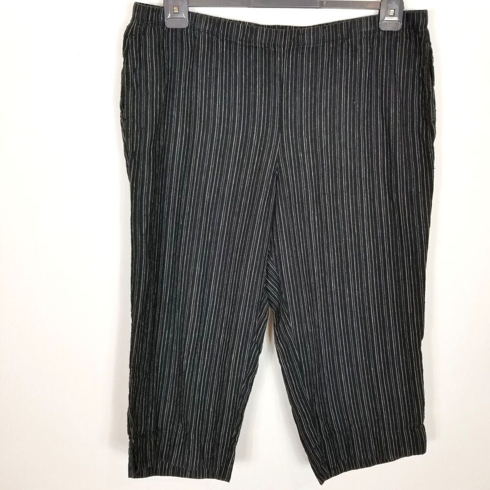 J.Jill Love Linen Women Crop Linen Pants Sz XL‎ Petite Striped GRay Casual Vaca